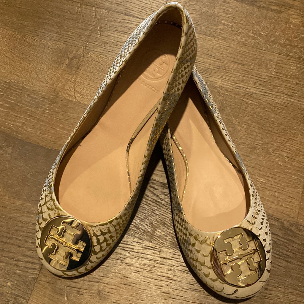 Tory Burch Ballet Flats Snakeskin Logo Sz 8